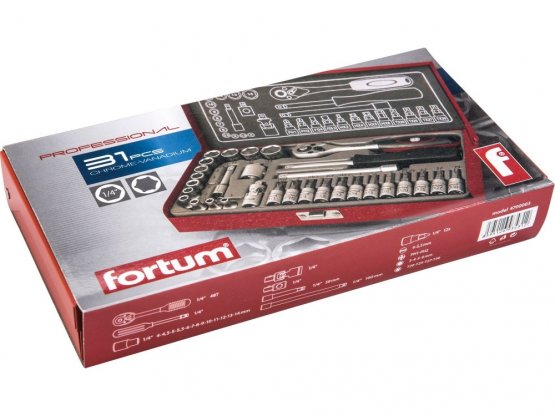 Extol Fortum sada nástrčných klíčů 31ks, 14", ráčna 48zubů 4700003