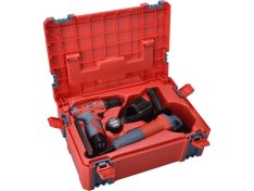 EXTOL PREMIUM vrtačka aku, 12V Li-ion (2x) a bruska úhlová 125mm v plastovém boxu 8898311