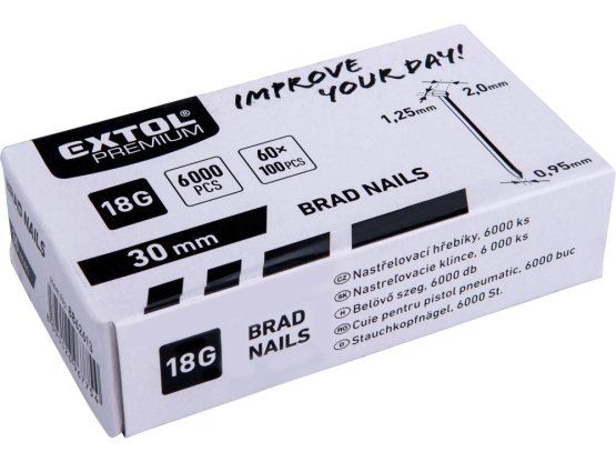 hřebík nastřelovací, 6000ks, 30mm, 18G, typ F, hlava 2mm, 1,25x0,95mm 8862613