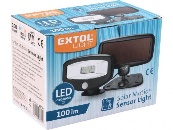 EXTOL LIGHT reflektor LED s pohybovým čidlem, 100lm, solární nabíjení 43270