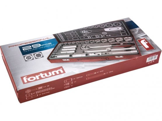 Extol Fortum sada nástrčných klíčů 29ks, 12", ráčna 48zubů 4700001