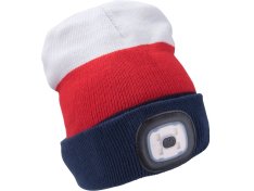 EXTOL LIGHT čepice s čelovkou 45lm, nabíjecí, USB, 43450, bílá/červená/modrá, univerzální velikost