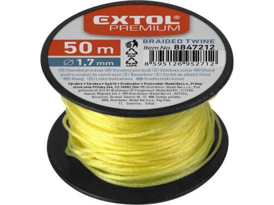 provázek stavební, 1,7mm, 50m, žlutý, EXTOL PREMIUM 8847212