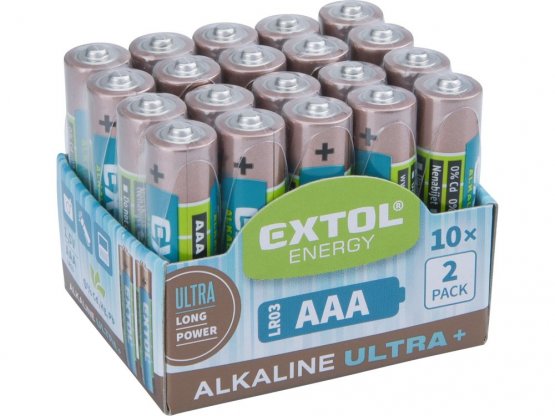 EXTOL ENERGY baterie alkalické, 20ks, 1,5V AAA (LR03) 42012