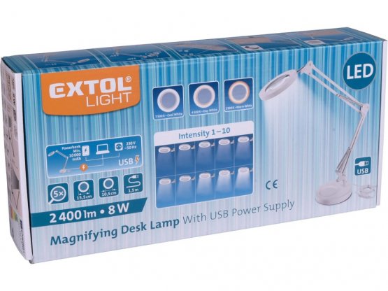 EXTOL PREMIUM Lampa stolní s lupou a USB napájením 43161
