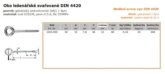 AZ STEEL lešenářské oko svařované ZN 7,8x50mm 1254.050