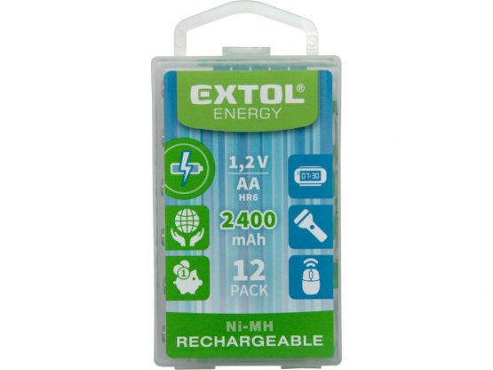 EXTOL ENERGY baterie nabíjecí, 12ks, AA (HR6), 1,2V, 2400mAh, NiMh 42063