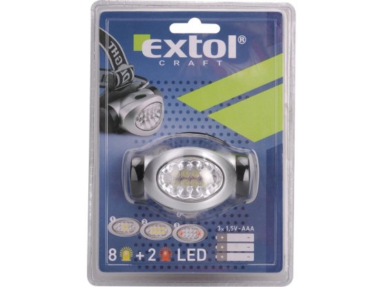 EXTOL CRAFT 8862100 čelovka 8 + 2 LED diod, dosvit 15m, 3 stupně svítivosti: 4-8 bílé nebo 2 červené