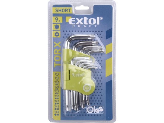 EXTOL CRAFT 66010 L-klíče TORX krátké, sada 9ks, T 10-15-20-25-27-30-40-45-50