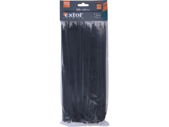pásky na vodiče černé, 250x4,8mm, 100ks, 8856160 NYLON, EXTOL PREMIUM