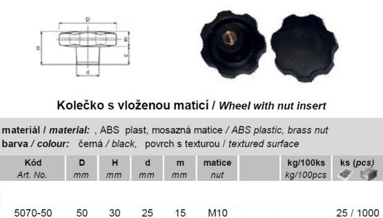 Matice kovová s plastovou hlavou M10