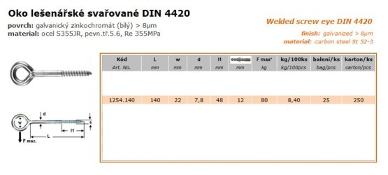 AZ STEEL lešenářské oko svařované ZN 7,8x140mm 1254.140