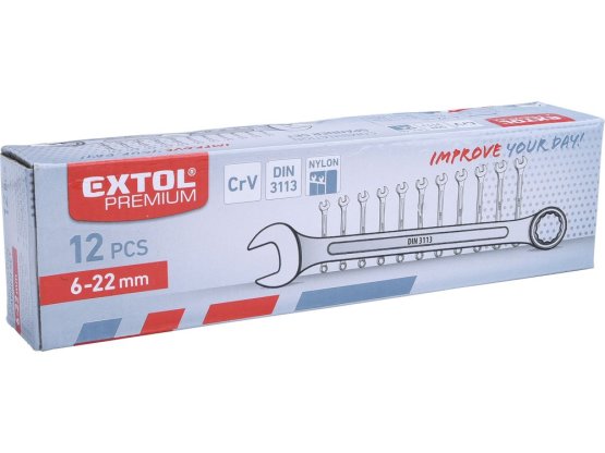 EXTOL PREMIUM klíče očkoploché, sada 12ks, 6-7-8-9-10-11-12-13-14-17-19-22mm, CrV 6333