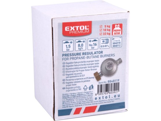 EXTOL PREMIUM Regulátor tlaku propan-butan 1,5bar výstupní závit G3/8"L 8848119