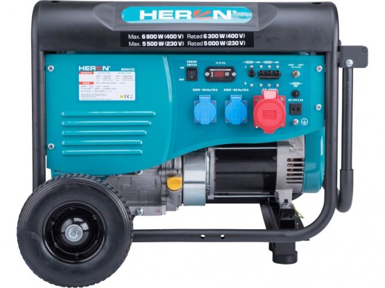 HERON elektrocentrála benzínová 15HP/6,8kW (400V), 5,5kW (230V), podvozek 8896418