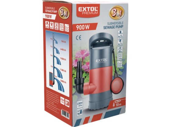 EXTOL PREMIUM čerpadlo na znečištěnou vodu 3v1, 900W, 13000l/h 8895013