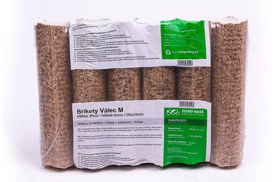 Dřevěné brikety válec M 10 kg - měkké dřevo
