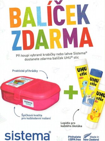 SISTEMA Svačinový box lunch 1100ml růžový + balíček UHU pro školáky zdarma