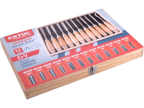 EXTOL PREMIUM dláta řezbářská, sada 12ks, délka 200mm 8812405
