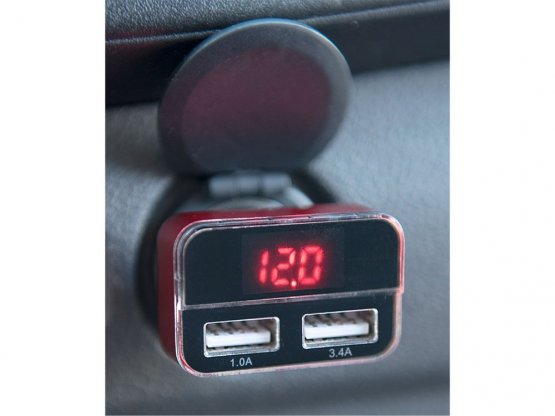 EXTOL ENERGY 42084 nabíječka USB do auta, 12/24V, 2xUSB, měřič, 3,4A, 17W