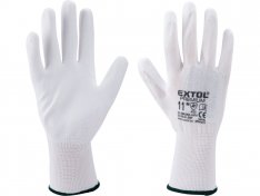 rukavice z polyesteru polomáčené v PU, bílé, 8", velikost 8", 8856630 EXTOL PREMIUM
