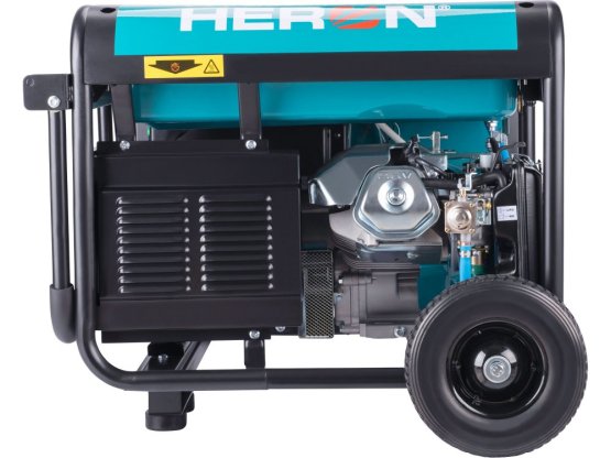 HERON Elektrocentrála benzínová a plynová (LPG/NG) 17HP/8,2kW/10,2kVA (400V), 6,5kW (230V), elektrický start, dálkové ovládání, podvozek 8896327