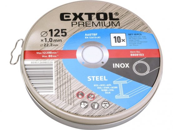 EXTOL PREMIUM kotouč řezný na ocel/nerez, 10ks, 125x1,0x22,2mm 8808103