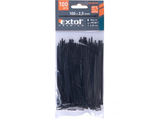pásky na vodiče černé, 100x2,5mm, 100ks, 8856152 NYLON, EXTOL PREMIUM