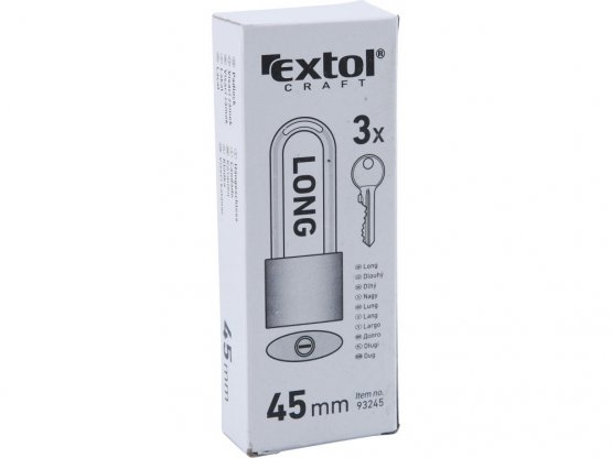 EXTOL CRAFT 93245 zámek visací litinový, prodloužený, 45mm, 3 klíče