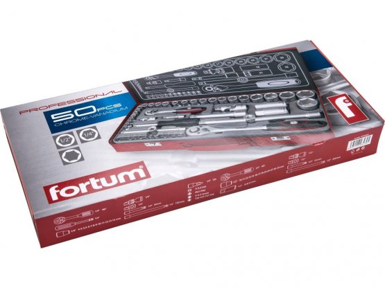 Extol Fortum sada nástrčných klíčů 50ks, 12" & 14", 61CrV5, 4700002