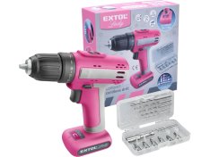 EXTOL LADY vrtací šroubovák aku, růžový, 12V Li-ion, 1500mAh 402402