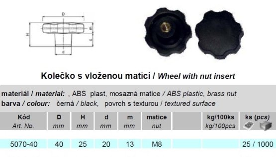 Matice kovová s plastovou hlavou M8