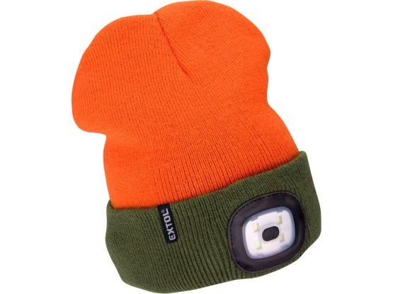 EXTOL LIGHT čepice s čelovkou oranžová/khaki zelená oboustranná 43460